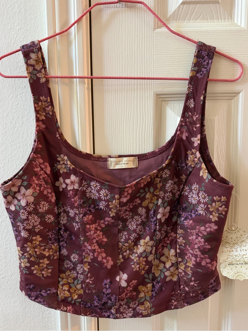NWT Floral Burgundy Women's Crop Tank Top